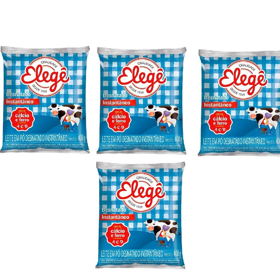 Kit 04 pacotes Leite em Pó Elegê Instantâneo desnatado 400g cada ...