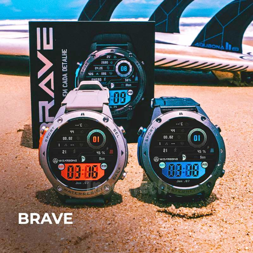 Smartwatch BRAVE com GPS, Resistência IP69K e 5ATM à Prova d'Água, Ideal para Uso no Mar
