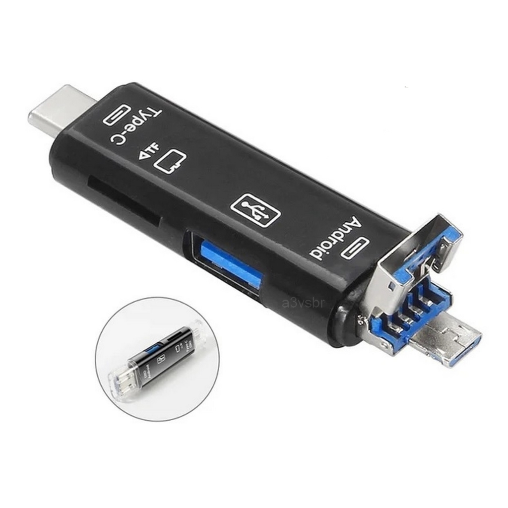 Leitor tipo hub adaptador otg usb type c e micro-b v8 extensão plug ...