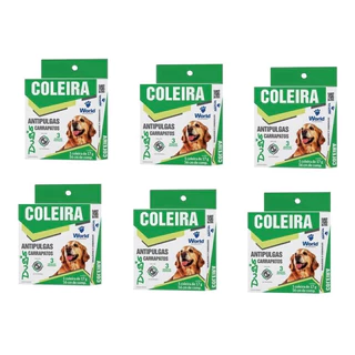 6 Coleiras Dugs Antipulgas e Carrapatos p/Cães 17g c/ 56cm- World Veterinária