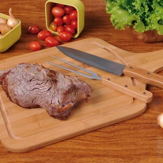 Tábua de Corte Carne Churrasco Bambu Cozinha Grande 50x30 Com Alça Oferta Mor
