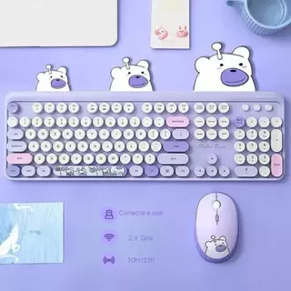 Teclado e Mouse Sem Fio Kit Hello Bear Geezer 2.4G Wireless Várias Cores com Mousepad de Brinde