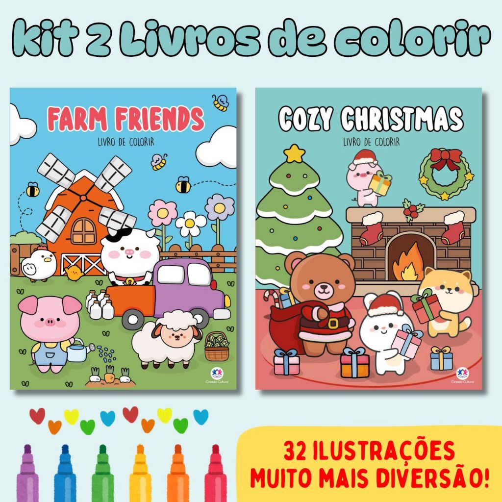 kit Livro De Colorir 32 Desenho Para Colorir Farm Friends E Cozy ...