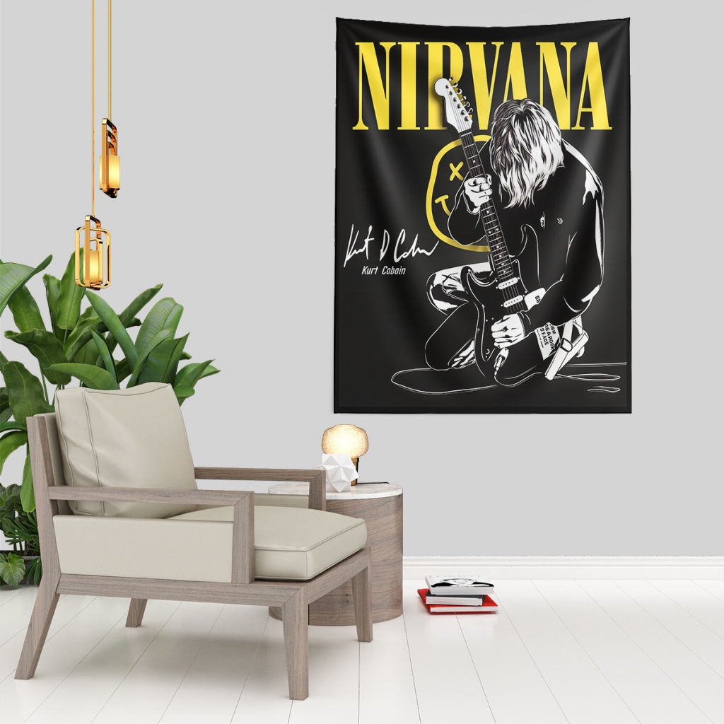 Bandeira Tecido De Parede Pano Estampado Poster Nirvana Kurt