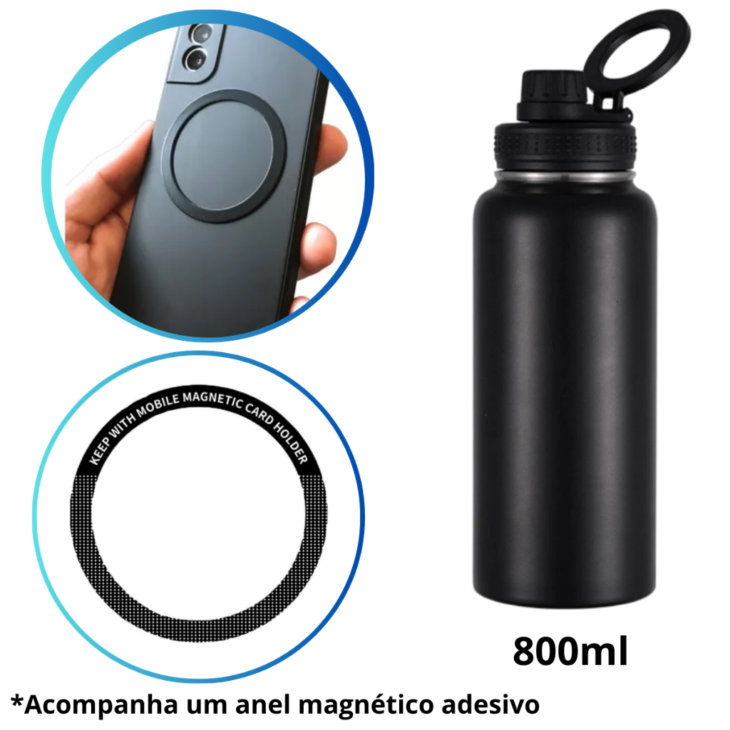 Garrafa Térmica 800ml com Suporte Magnético Imã Para Celular - ENVIO ...