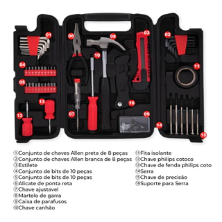 Maletas Jogo Kit de Ferramentas 53 Peças Maleta Serviços Gerais Multiuso Com Maleta Healer
