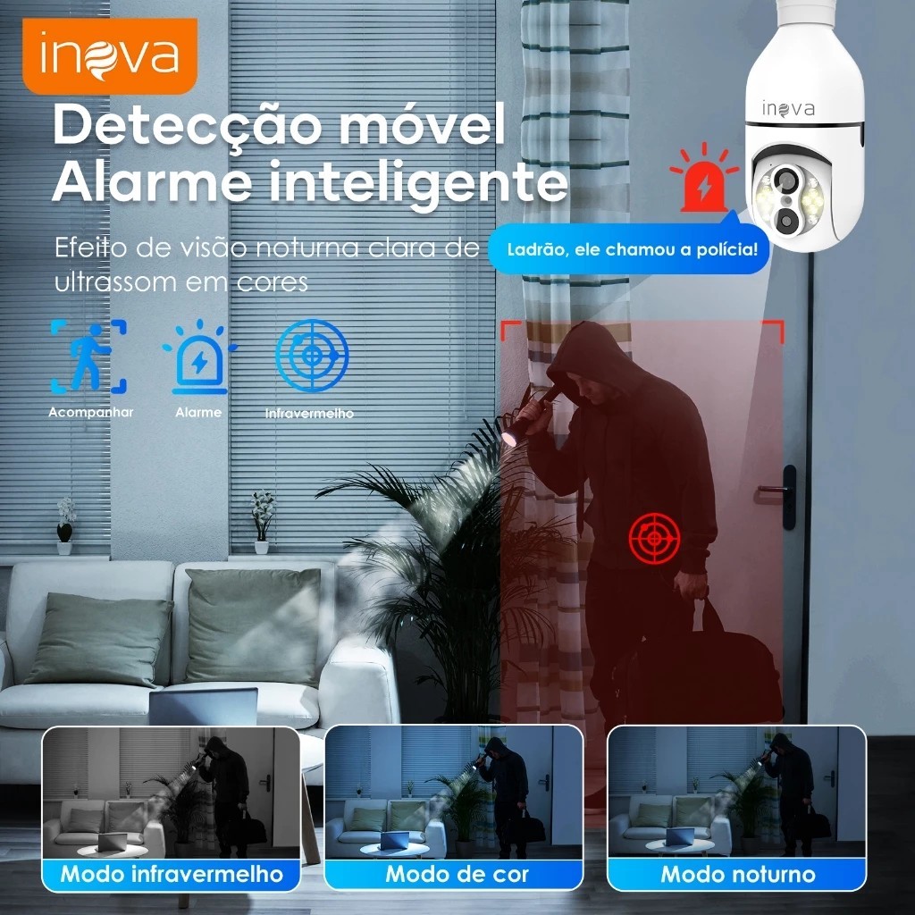 INOVA Câmera de segurança a Prova D'água sem fio gira 360 Lente