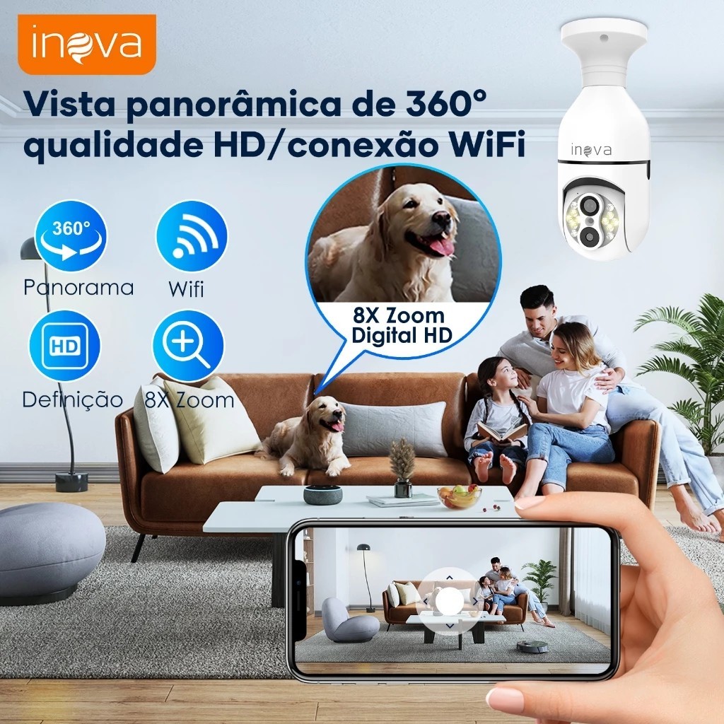INOVA Câmera de segurança a Prova D'água sem fio gira 360 Lente