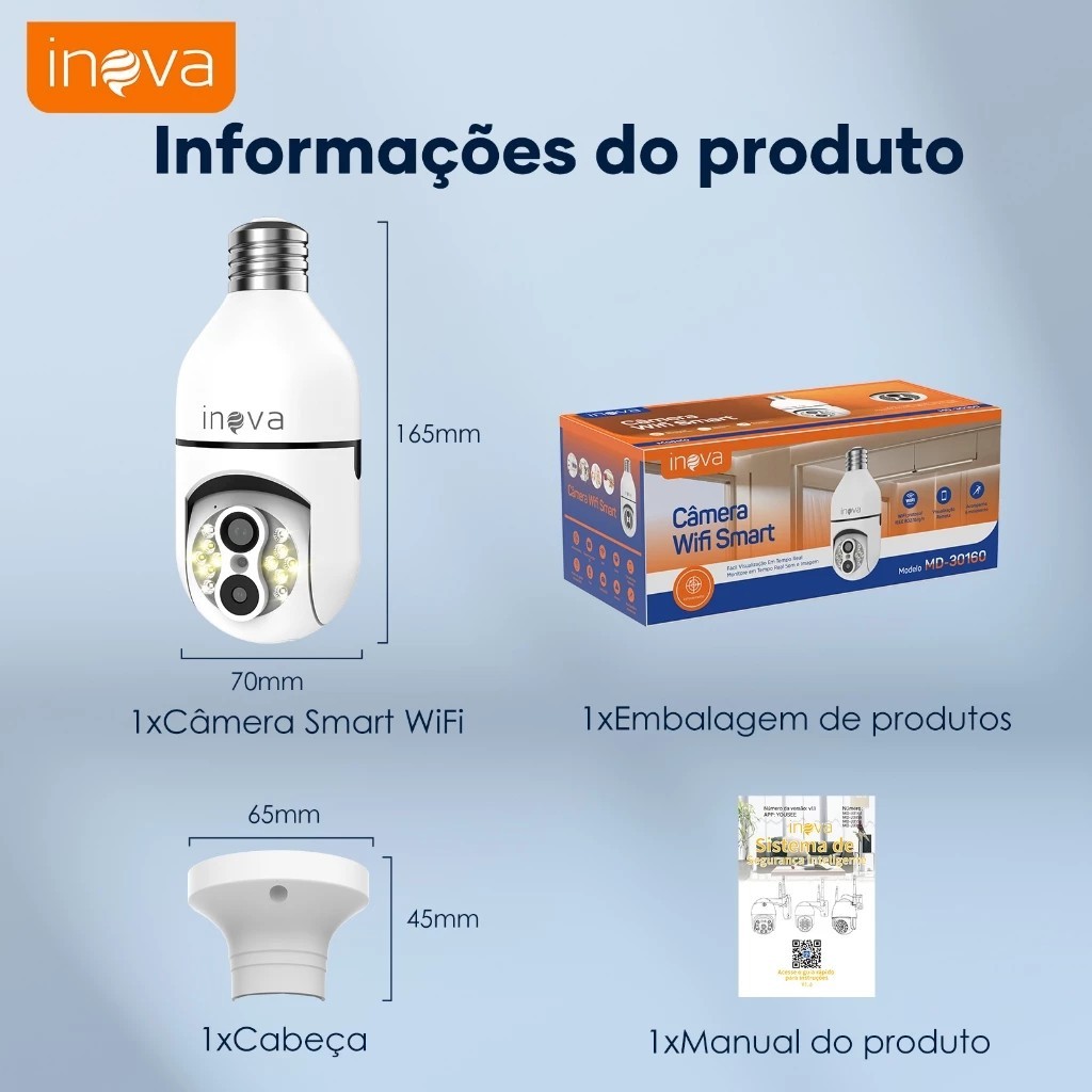 INOVA Câmera de segurança a Prova D'água sem fio gira 360 Lente