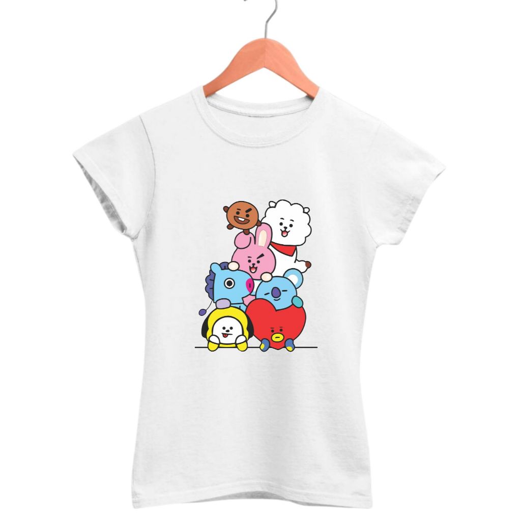 Camiseta BTS Unissex 100% Algodão BT21 Tata Chimmy Cooky Camisa