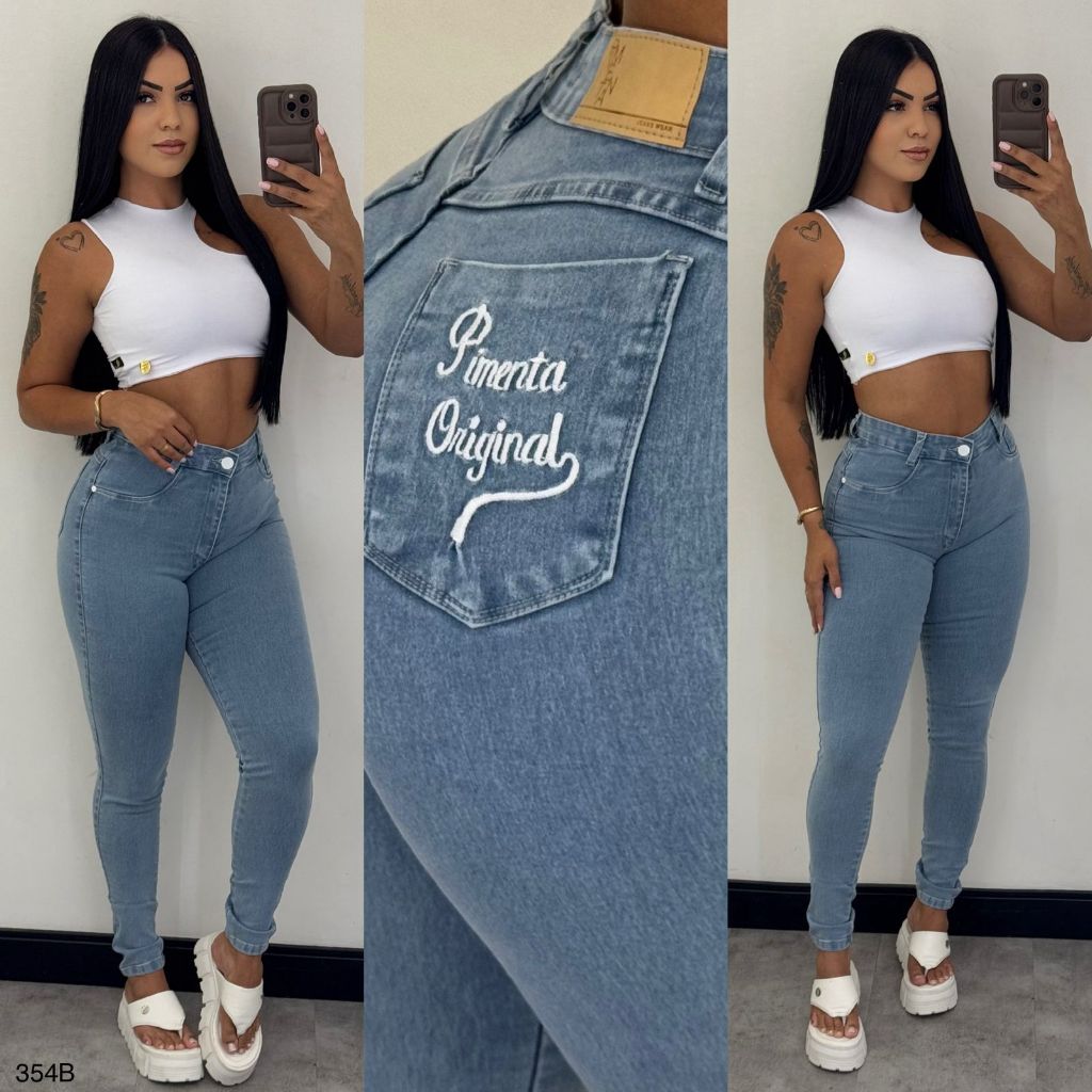 Calça Jeans Skinny Feminina Cintura Alta Com Elastano Bordada Premium ...