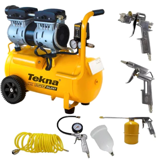 Compressor Portátil 5,3 Pes Silencioso Isento de Óleo 1012011 TEKNA + Kit Multiuso 5 Peças