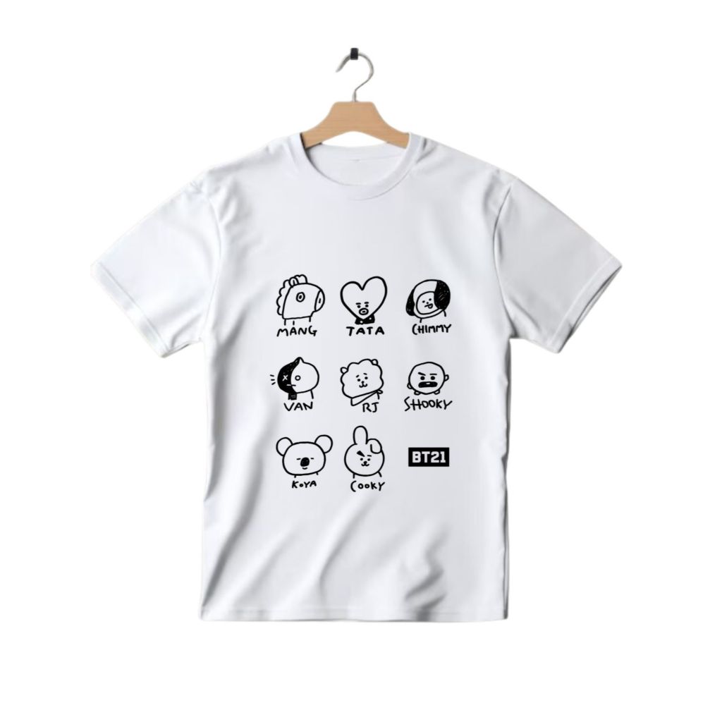 Camiseta BTS Unissex 100% Algodão BT21 Tata Chimmy Cooky Camisa