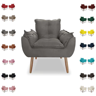 Poltrona Cadeira Opalas Decorativa Pés Palito Suede Premium