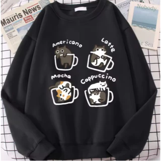 Moletom Gola Redonda Unissex Gatinhos Minimalista Americano Moda Gringa Algodão Tendencia Forrado