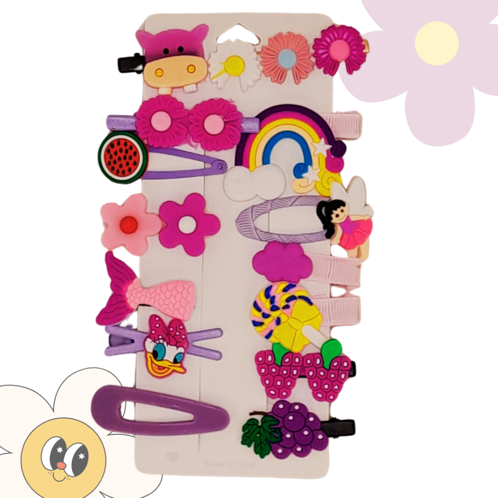KIT de presilha infantil 14 unidades - prendedor de cabelo - tic tac ...