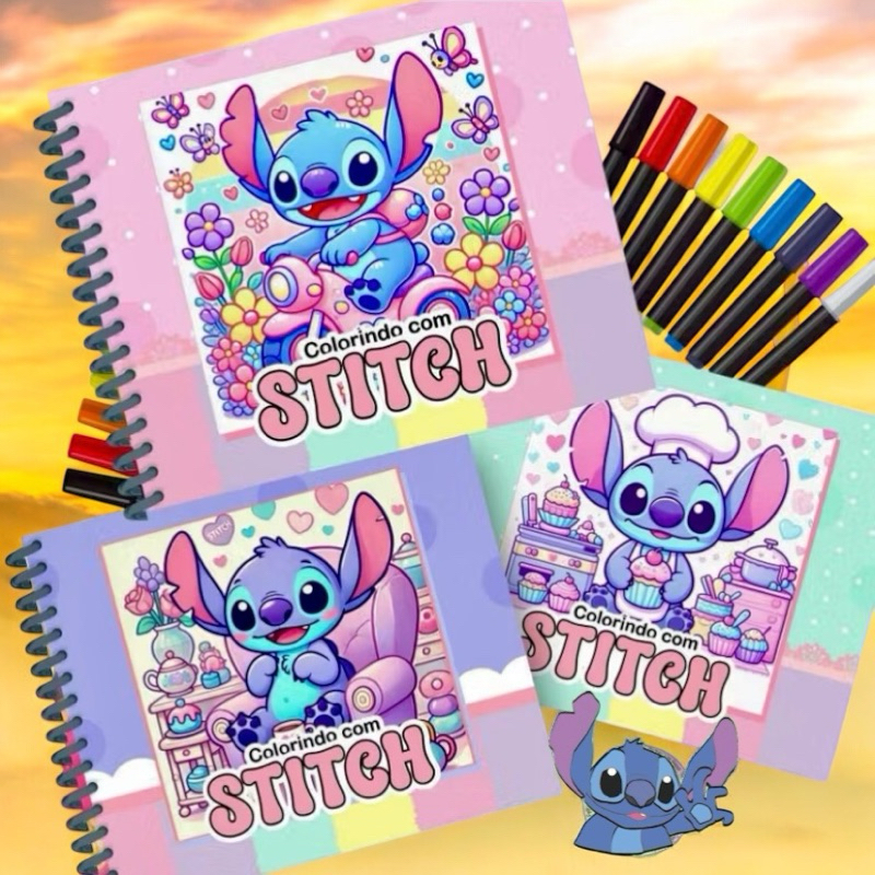 Livro Caderno de Colorir Bobbie Goods e Stitch de 50 folhas Caderno de ...