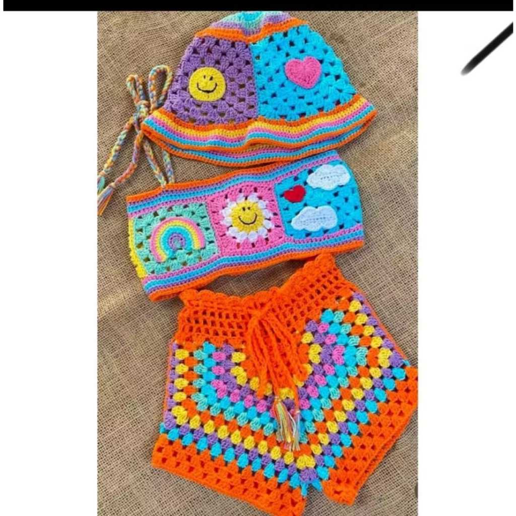 Conjunto colorido crochê verão infantil Shopee Brasil
