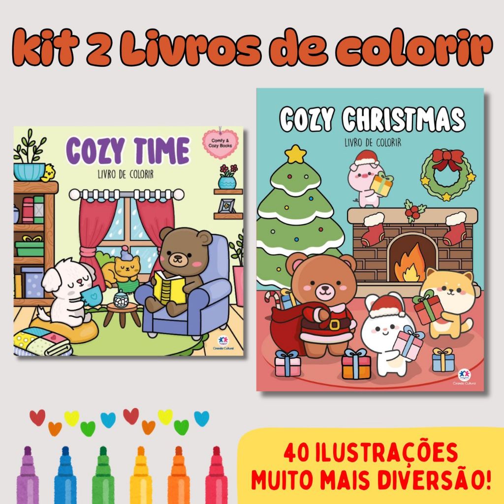 kit Livro De Colorir 40 Desenho Para Colorir Cozy Time E Cozy Christmas ...