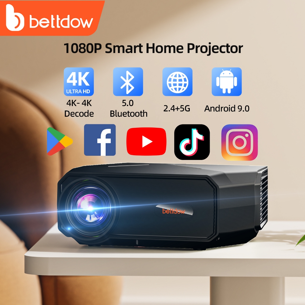 Projetor 15000LM 1080P 4K WiFi Projetor Correção Keystone Automática Suporta Netflix YouTube  Bettdow Inteligente