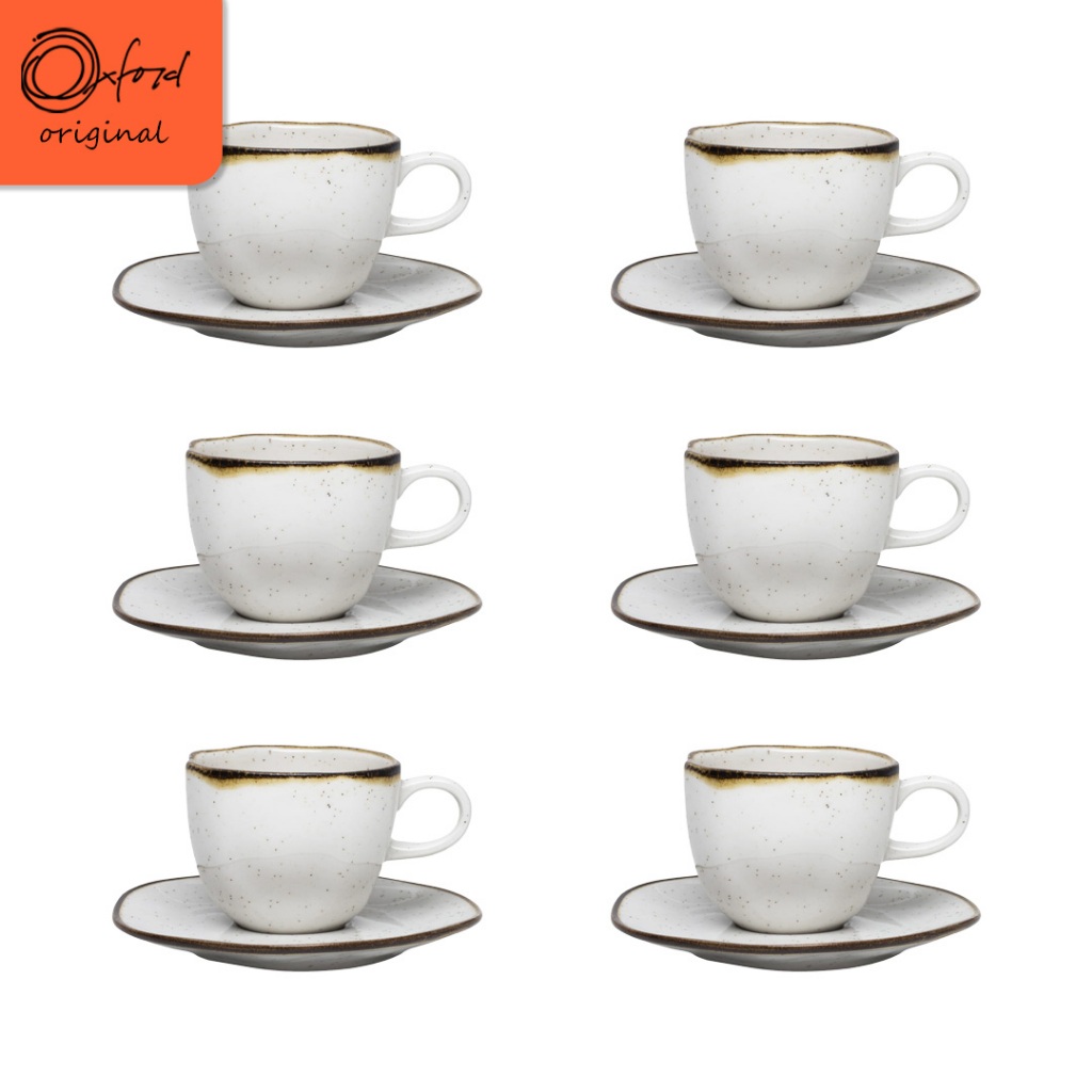 Jogo 6 Xícaras de 220ml Com Pires em Porcelana Ryo Maresia Oxford Mesa Posta