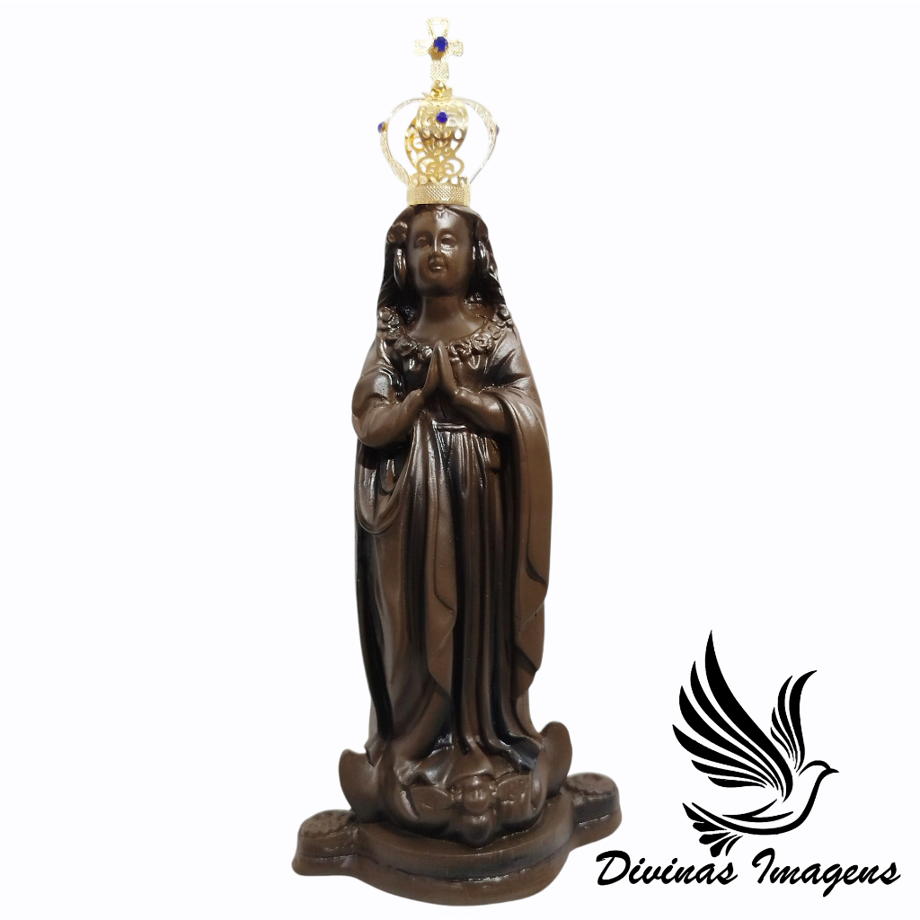 Imagem Nossa Senhora Aparecida Fac-Símile 20cm Marrom + Coroa Banhada ...