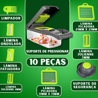 Kit 12 em 1 Cortador Multifuncional Peças Fatiador Picador Ralador Legumes Verduras Alimento Fruta Cozinha Cebola Batata — foto 4 — Achou Levou Brasil
