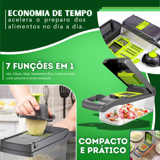 Kit 12 em 1 Cortador Multifuncional Peças Fatiador Picador Ralador Legumes Verduras Alimento Fruta Cozinha Cebola Batata — foto 2 — Achou Levou Brasil