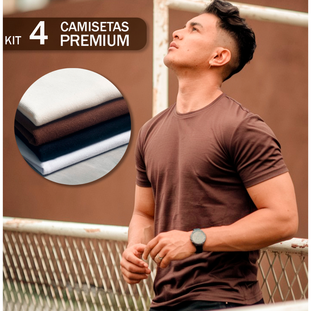 Kit 4 Camisetas Masculina 100% Algodão Premium Manga Curta