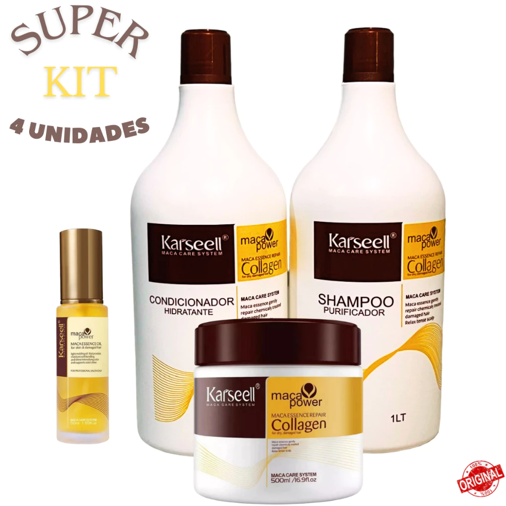 Kit Karseell Shampoo e Condicionador Original - Mascara de Hidratação 500ml + Óleo Antifrizz