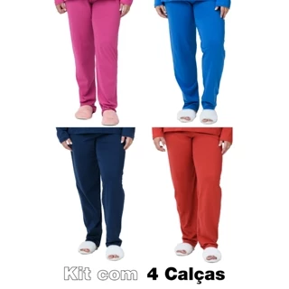 Kit com 4 Calças Plus Size em Malha 100% Algodão - Super Macia e Confortável - Tamanhos P ao G10 - Cores Sortidas