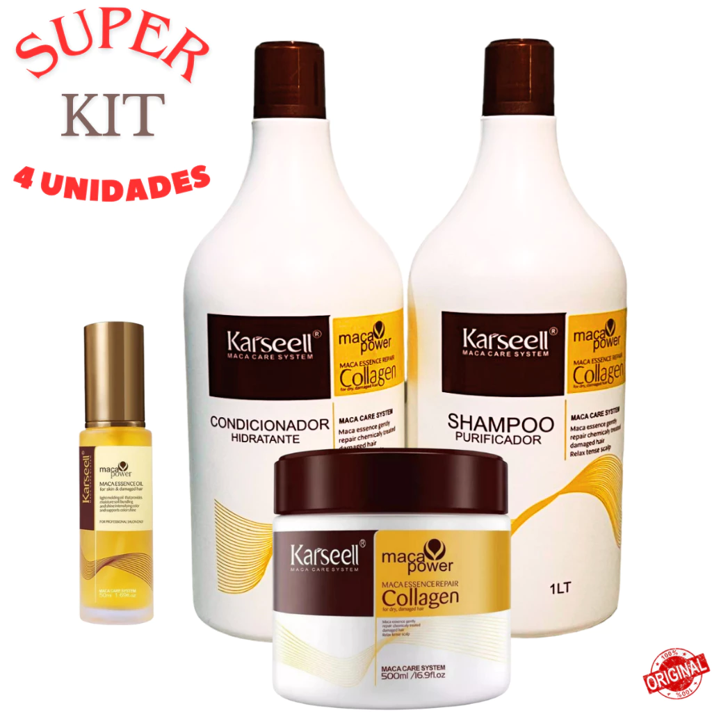 Shampoo e Condicionador Karseell Collagen Original + Mascara de Hidratação 500g Óleo 60ml