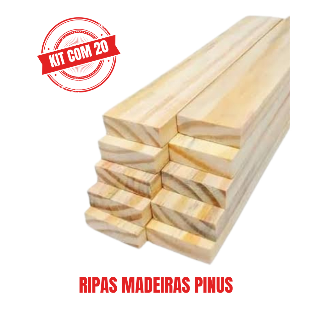 RIPAS MADEIRA PINUS KIT COM 20 PEÇAS 1,00MT X 4,7CM X 1,00CM PARELHADAS