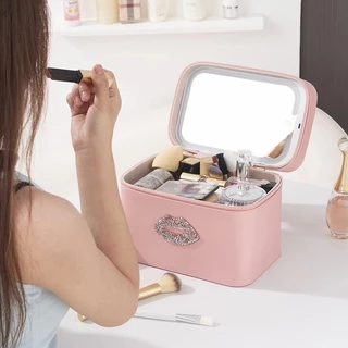 Jnlvariedades Maleta de Maquiagem e cosméticos com Espelho de LED