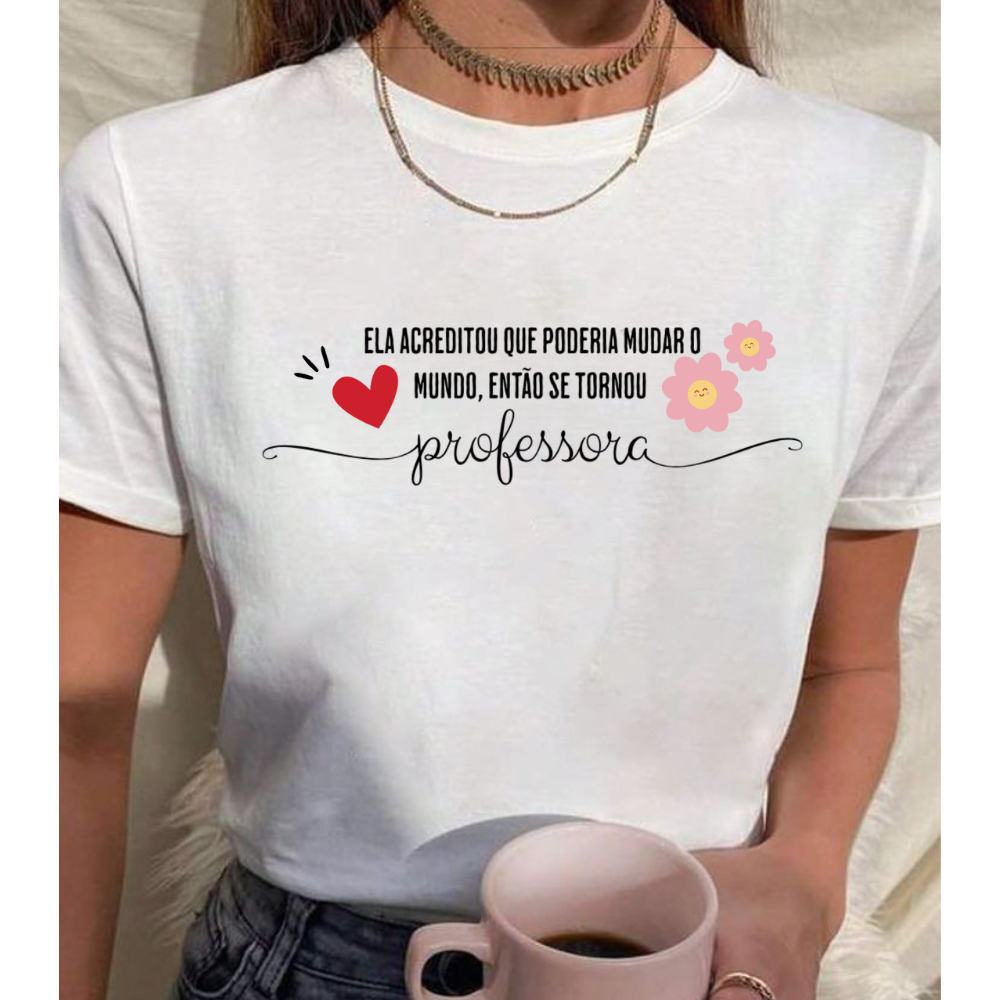 Camiseta Blusa T Shirt Feminina Estampada Profissão Professora Educação ...