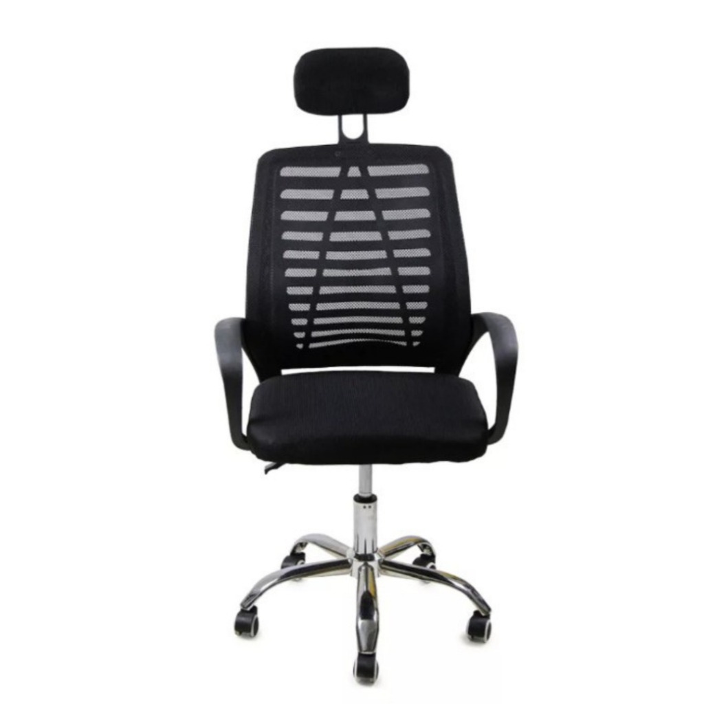 Cadeira De Escritório Giratória Cor Preto Estofado Mesh Com Apoio Encosto Para Cabeça