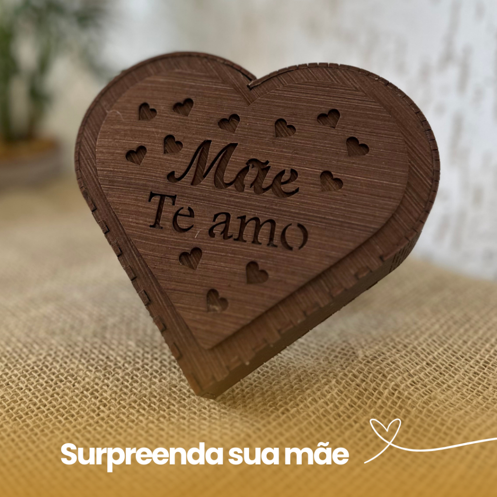 Caixa Coração MDF Nogueira – Presente Perfeito para o Dia das Mães, Surpreenda com Elegância em Oferta na Shopee