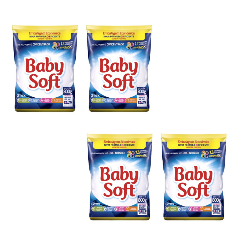 Kit 4 Lava Roupas Sabão Em Pó Baby Soft 800g | Shopee Brasil