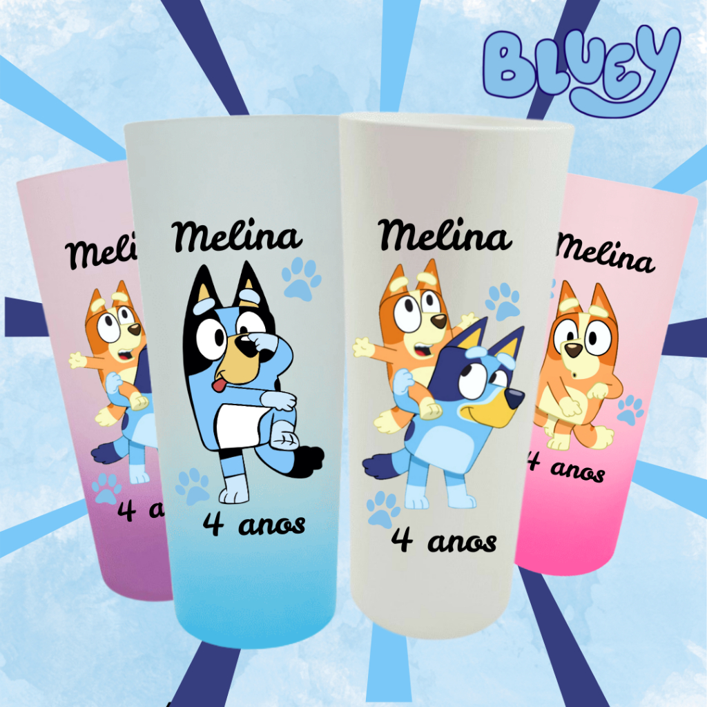 Kit de Copos Personalizados Bluey - Copo Long Drink Vários Temas e ...
