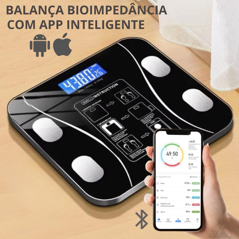 Balança Digital Corporal Bioimpedância com Aplicativo Bluetooth IMC ...
