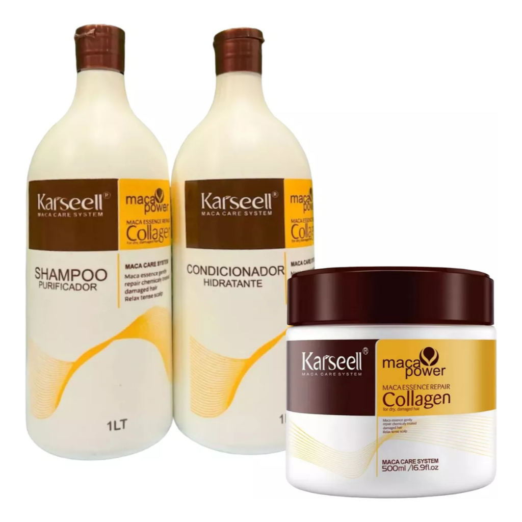 Kit Karseell 500g Máscara + Shampoo e Condicionador 1L – Tratamento Completo
