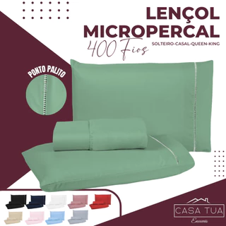 Kit Jogo de Lençol 03 e 04 Peças 400 Fios Cama Solteiro Casal Queen Micropercal Ponto Palito em Oferta na Shopee