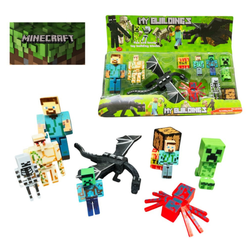 Kit Bonecos Minecraft Cartela Dragon Ender 10 Personagens Articulado ...