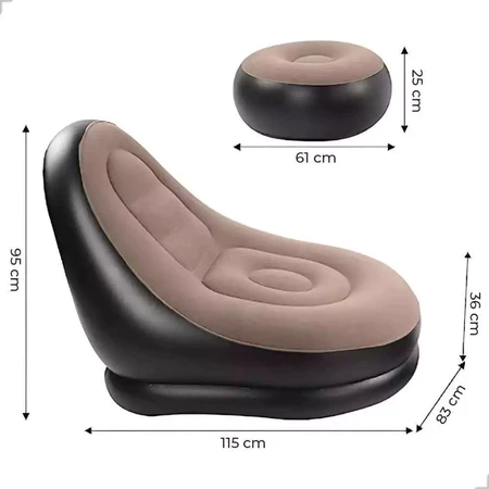 Sofá Inflável Portátil 3 em 1 com Bomba de Ar Poltrona Cama Dobrável Para Camping Praia e Casa