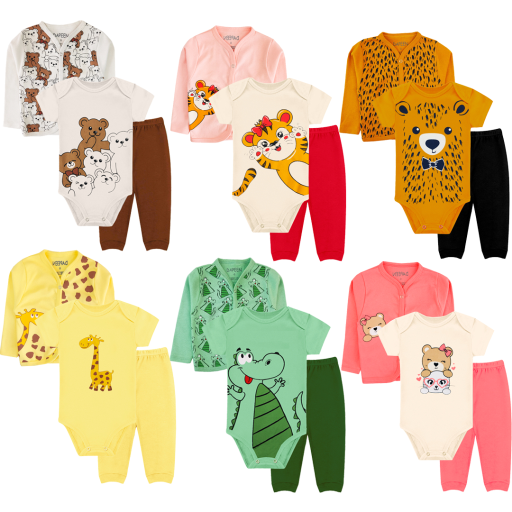 Kit Sortido 6 Peças Algodão Roupa Infantil Bebê Menino Menina Conjunto 2 Body +2 Cardigã + 2 Calças em Oferta na Shopee