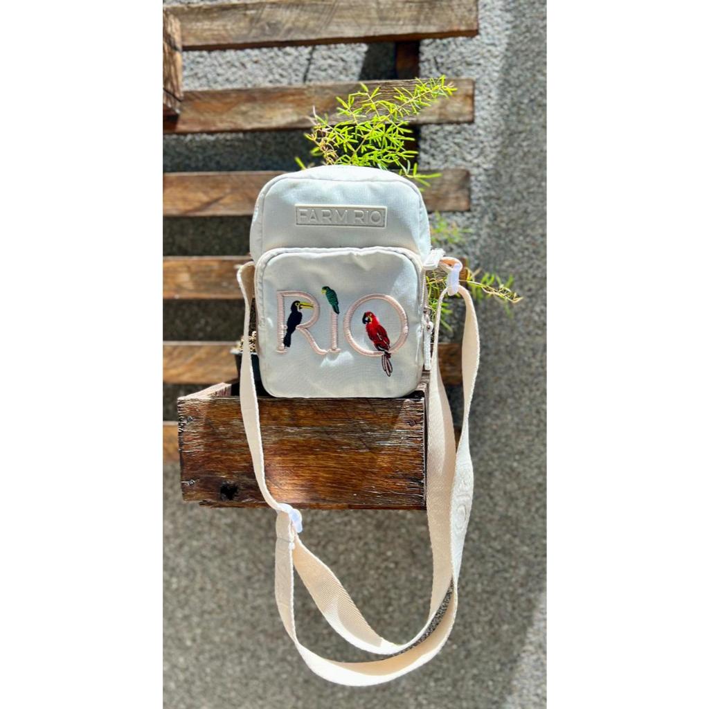 Bolsa Alça Transversal Mini Bag Regulável Bolso Frontal Farm Rio Bordada