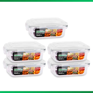 Kit 5 Pote De 1040 Ml Com Trava Marmita De Vidro Vai Ao Forno/Freezer