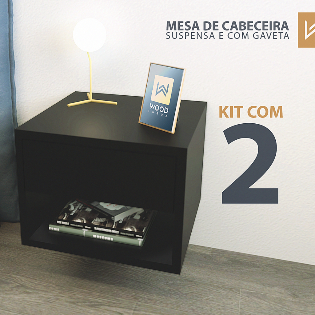 Mesa de Cabeceira Gaveta Nicho para Quarto 2 Unidade