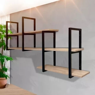 Prateleira Para Escritório Sala Cozinha Industrial Suspensa Moderna e Versátil Com Ferro e Madeira