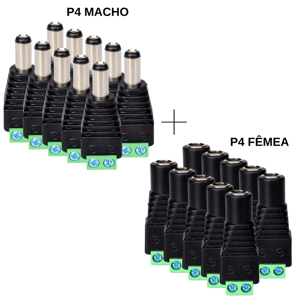 Kit 10 Conectores P4 Macho Borne + 10 Conectores P4 Fêmea Borne ...